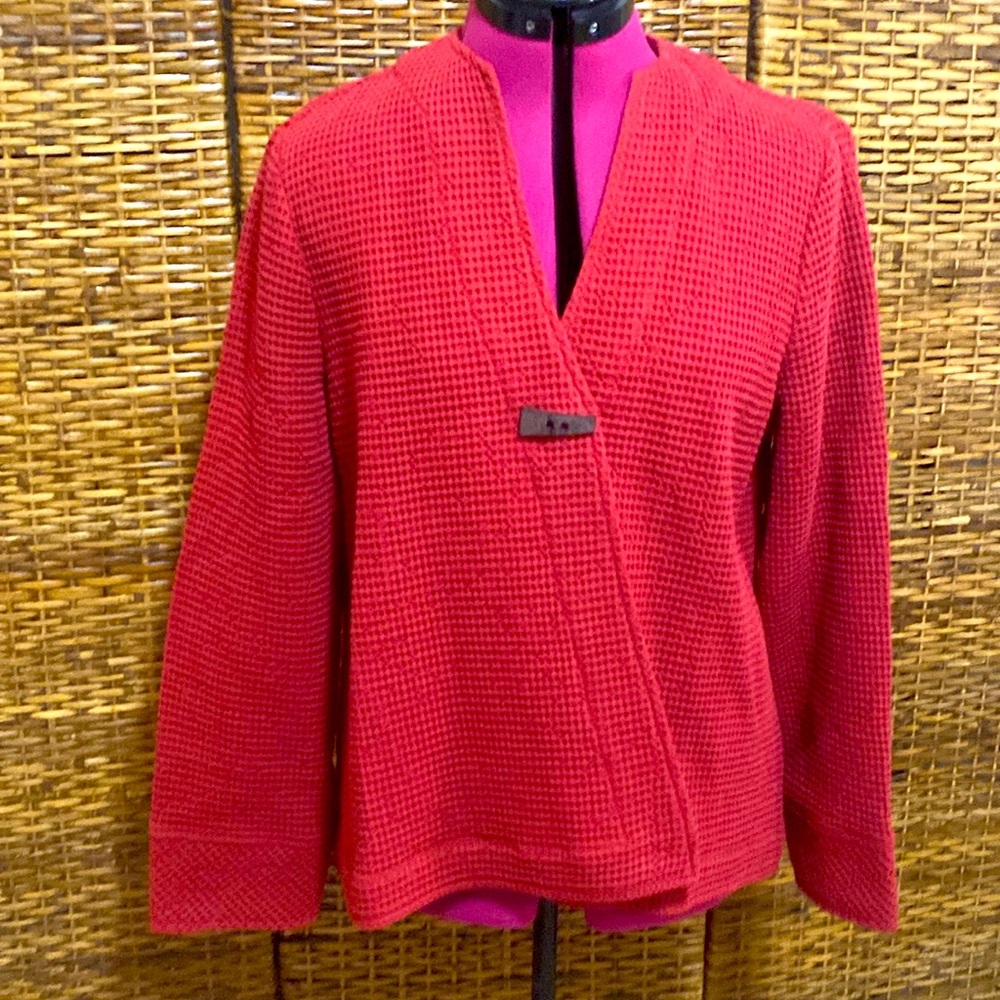 NWT Monterey Bay red Boho Aztec waffle knit Wood button jacket M